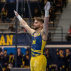 The University of Michigan Men's Gymnastics team defeats Penn State and wins the Big10 Conference 408.4 to 401.8 at Cliff Keen Arena in Ann Arbor, MI. on March 18, 2022.