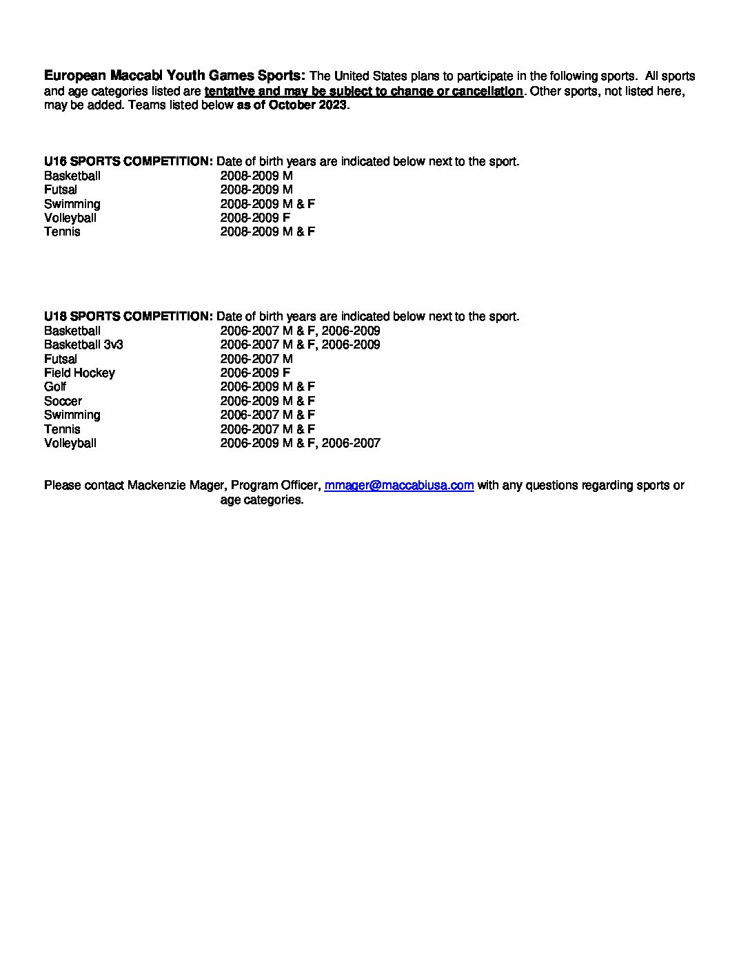 EMYG Sports List Updated