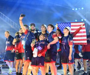 Awesome shot Rob Prebish and wrestling team selfie on stage at Opening Ceremony DSC_7736 Awesome shot Rob Prebish and wrestling team selfie on stage at Opening Ceremony DSC_7736